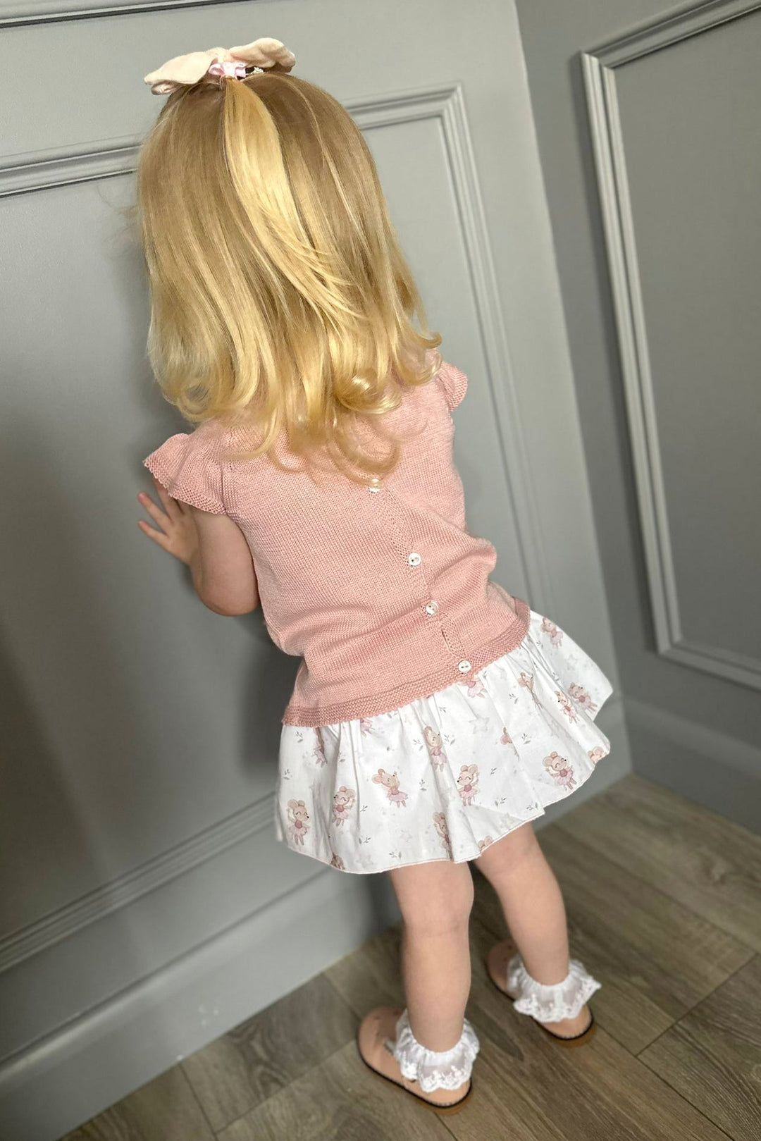 Juliana "Elspeth" Dusky Pink Ballerina Mouse Knit Top & Skirt - Millie and John