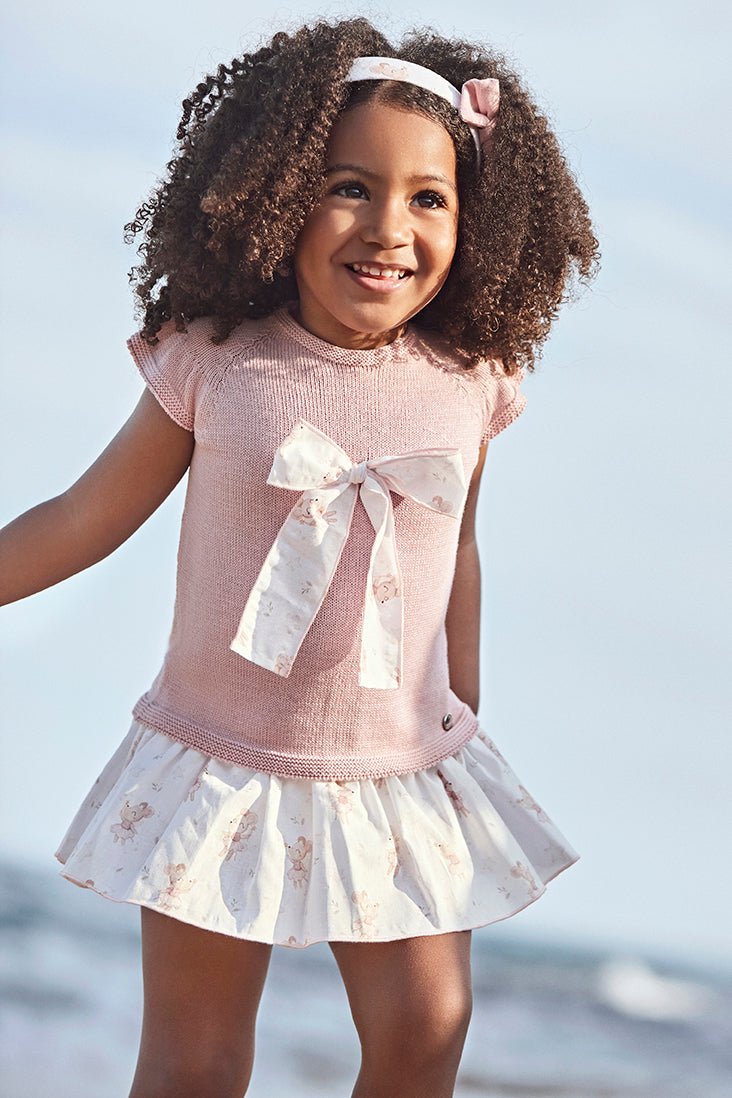 Juliana "Elspeth" Dusky Pink Ballerina Mouse Knit Top & Skirt - Millie and John