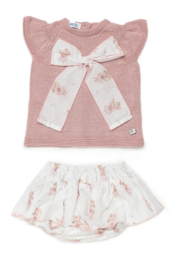 Juliana "Elspeth" Dusky Pink Ballerina Mouse Knit Top & Skirt - Millie and John