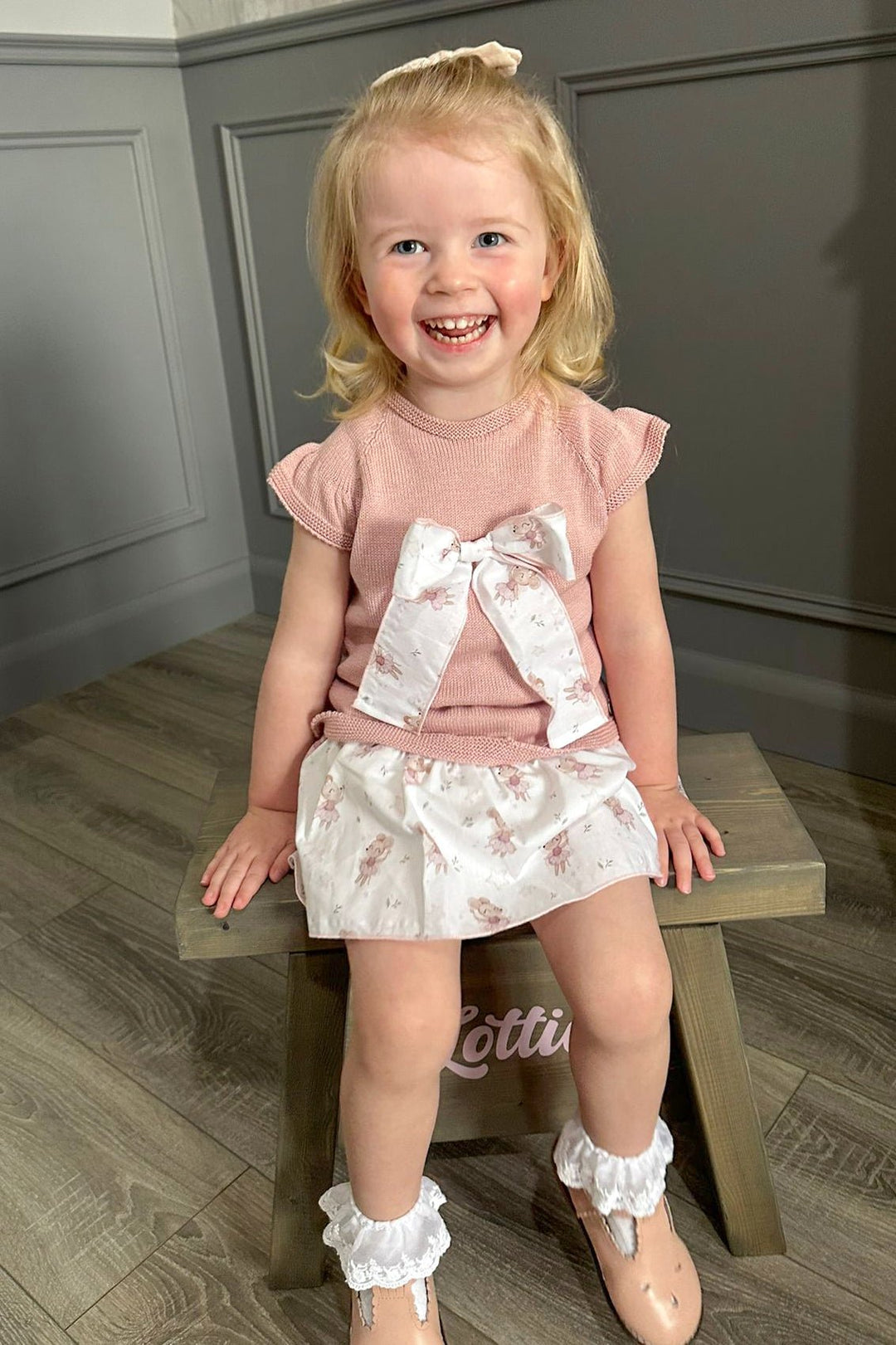 Juliana "Elspeth" Dusky Pink Ballerina Mouse Knit Top & Skirt - Millie and John