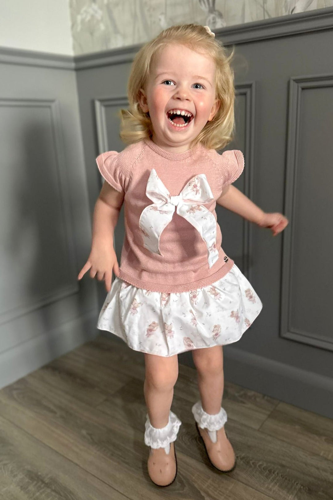 Juliana "Elspeth" Dusky Pink Ballerina Mouse Knit Top & Skirt - Millie and John