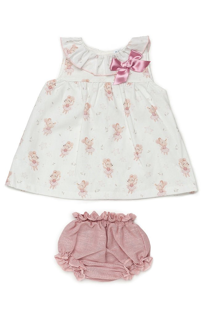 Juliana "Joelle" Dusky Pink Ballerina Mouse Dress & Bloomers - Millie and John