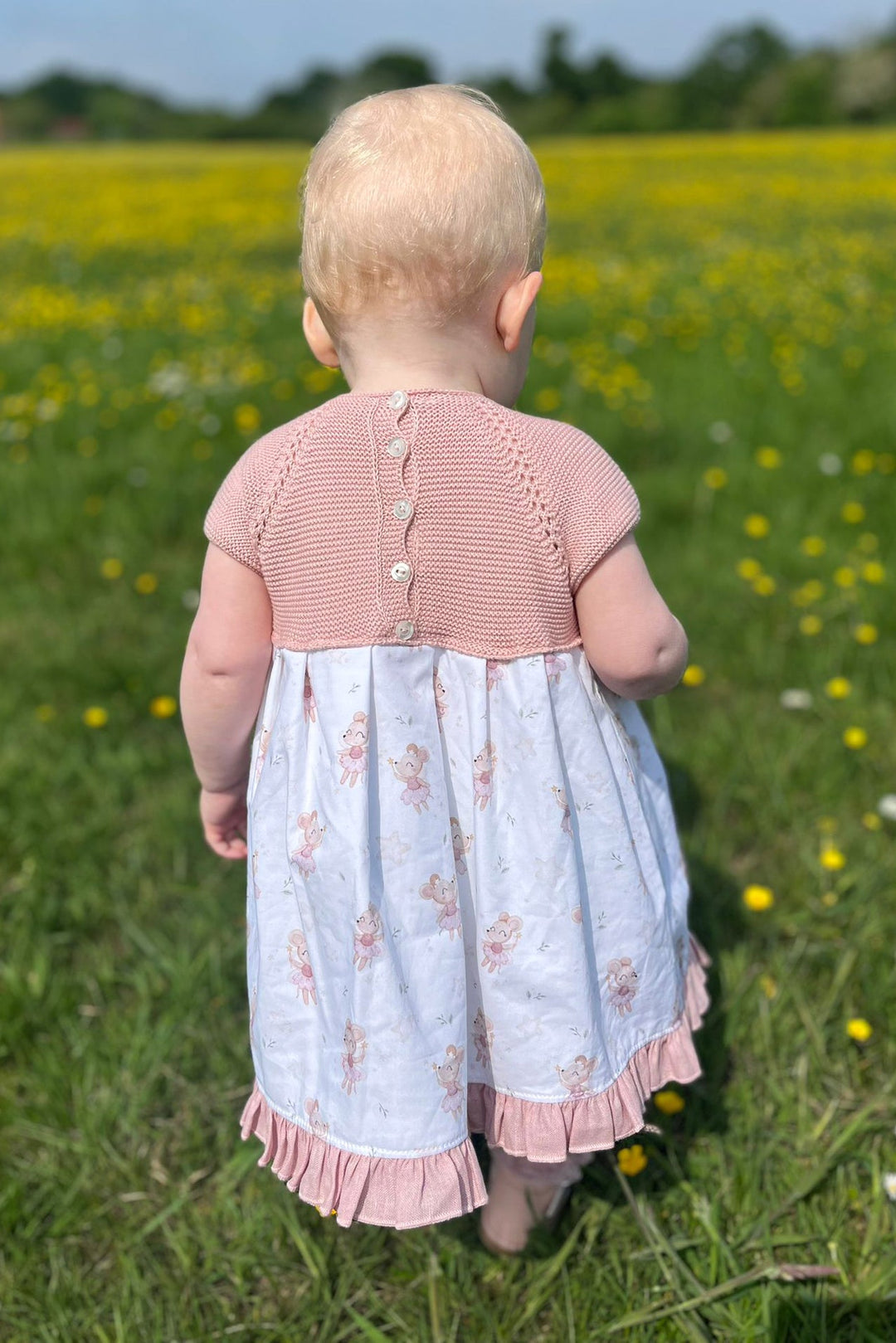 Juliana "Lucille" Dusky Pink Ballerina Mouse Half Knit Dress - Millie and John