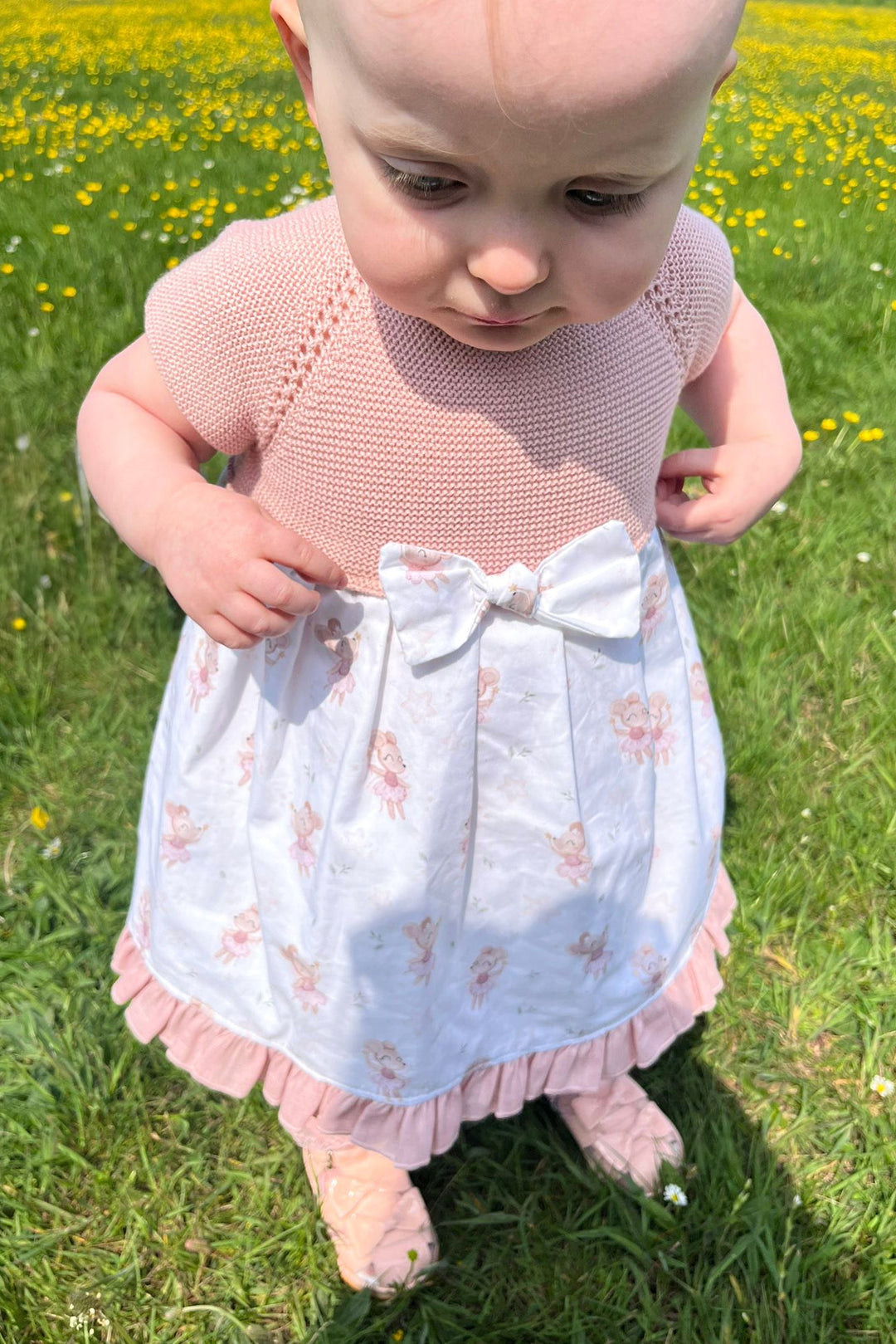 Juliana "Lucille" Dusky Pink Ballerina Mouse Half Knit Dress - Millie and John