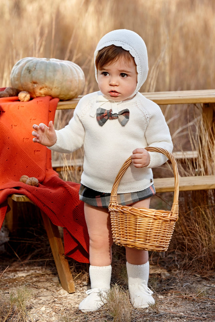 Juliana "Olivia" Ivory Knit Top & Autumnal Tartan Bloomers - Millie and John