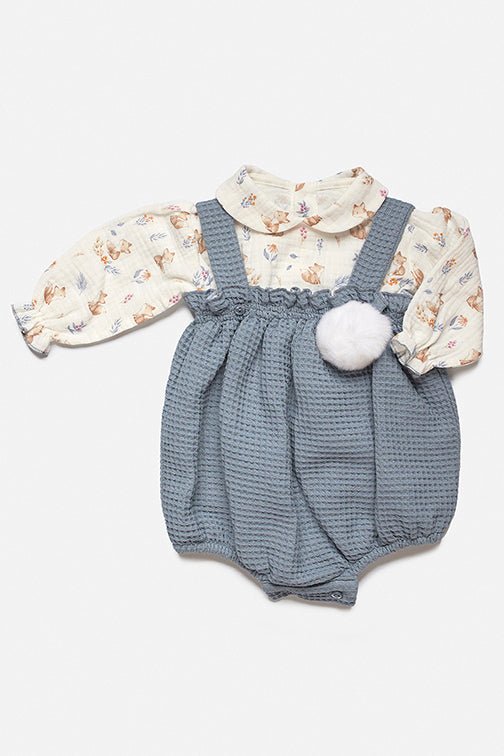 Juliana "Phoenix" Fox Print Shirt & Dusky Blue Romper - Millie and John