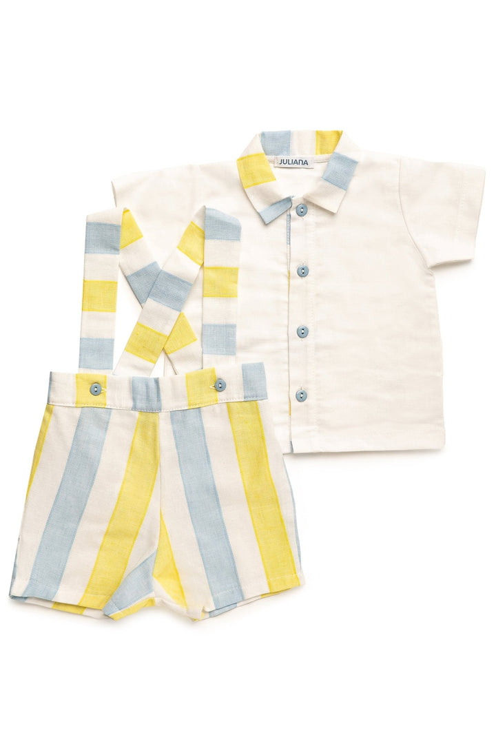 Juliana "Reid" Yellow & Blue Striped Shirt & Shorts - Millie and John