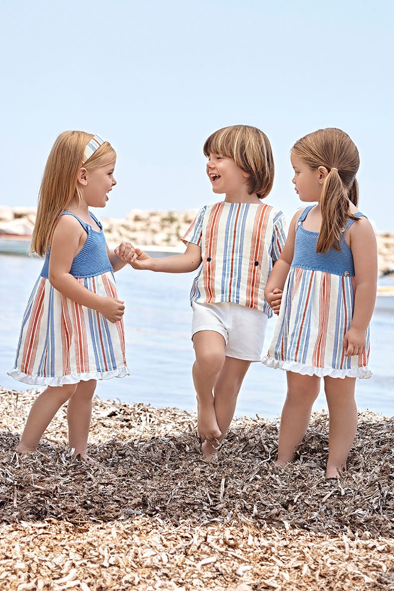 Juliana "Sebastian" Dusky Blue & Red Striped Shirt & Shorts - Millie and John