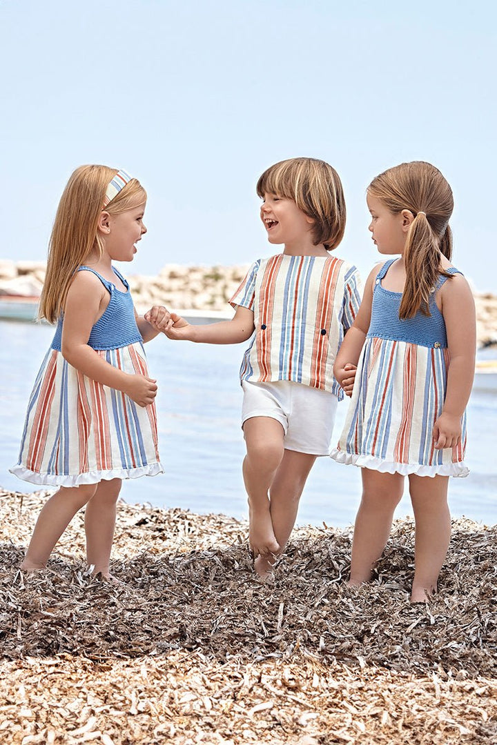 Juliana "Sebastian" Dusky Blue & Red Striped Shirt & Shorts - Millie and John