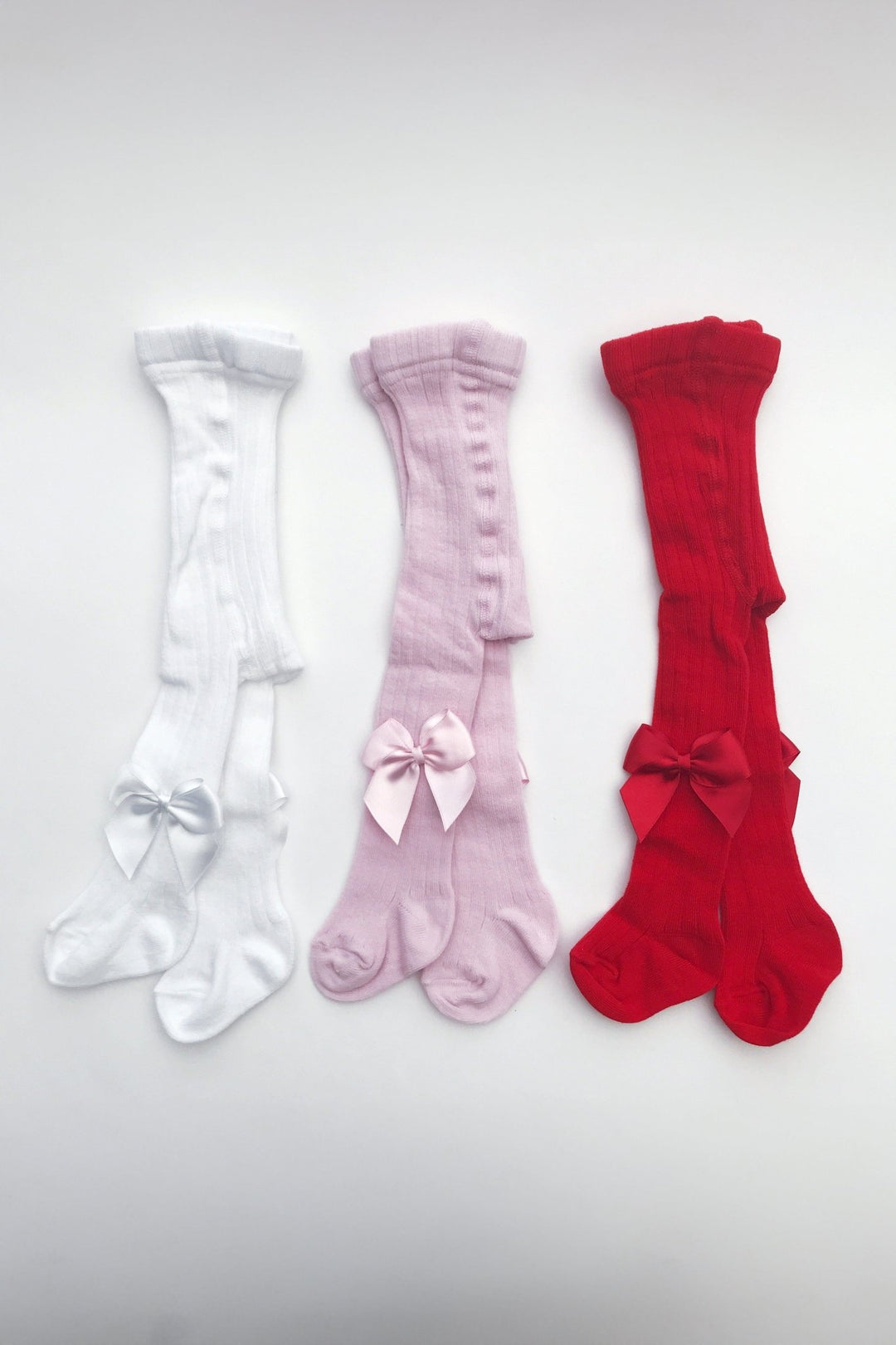 Katun Ribbed Satin Bow Tights - Millie and John