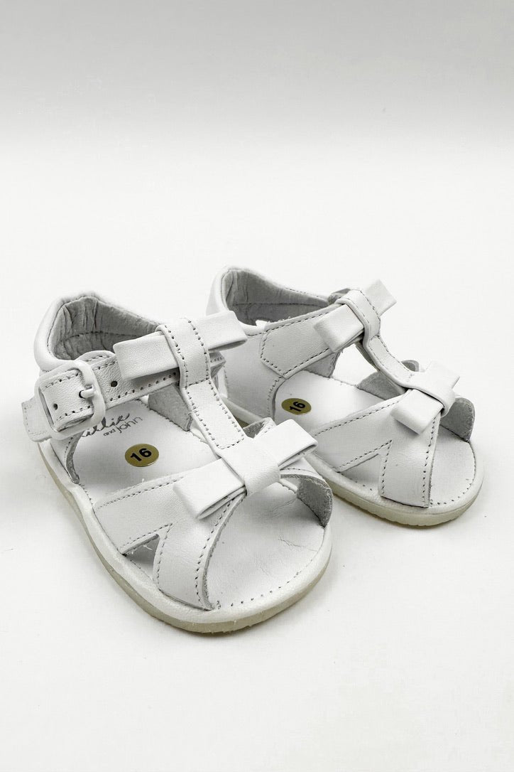 León Shoes X M&J "Gabriela" White Leather Sandals (UK 0 - 4) - Millie and John