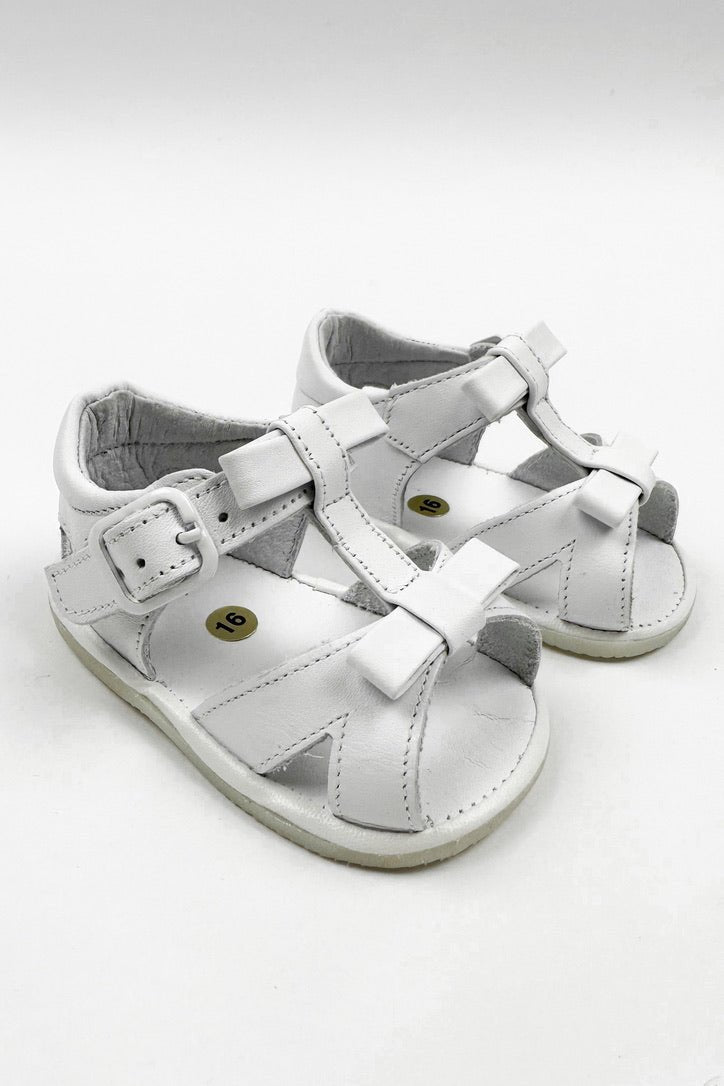 León Shoes X M&J "Gabriela" White Leather Sandals (UK 0 - 4) - Millie and John