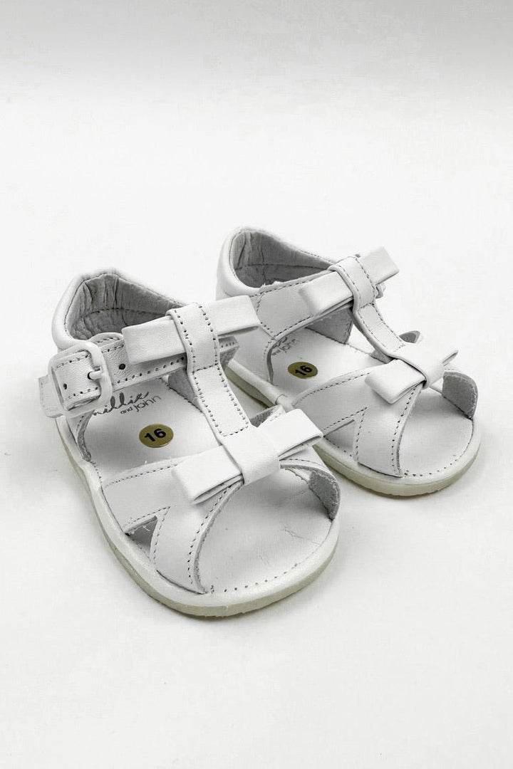 León Shoes X M&J "Gabriela" White Leather Sandals (UK 0 - 4) - Millie and John
