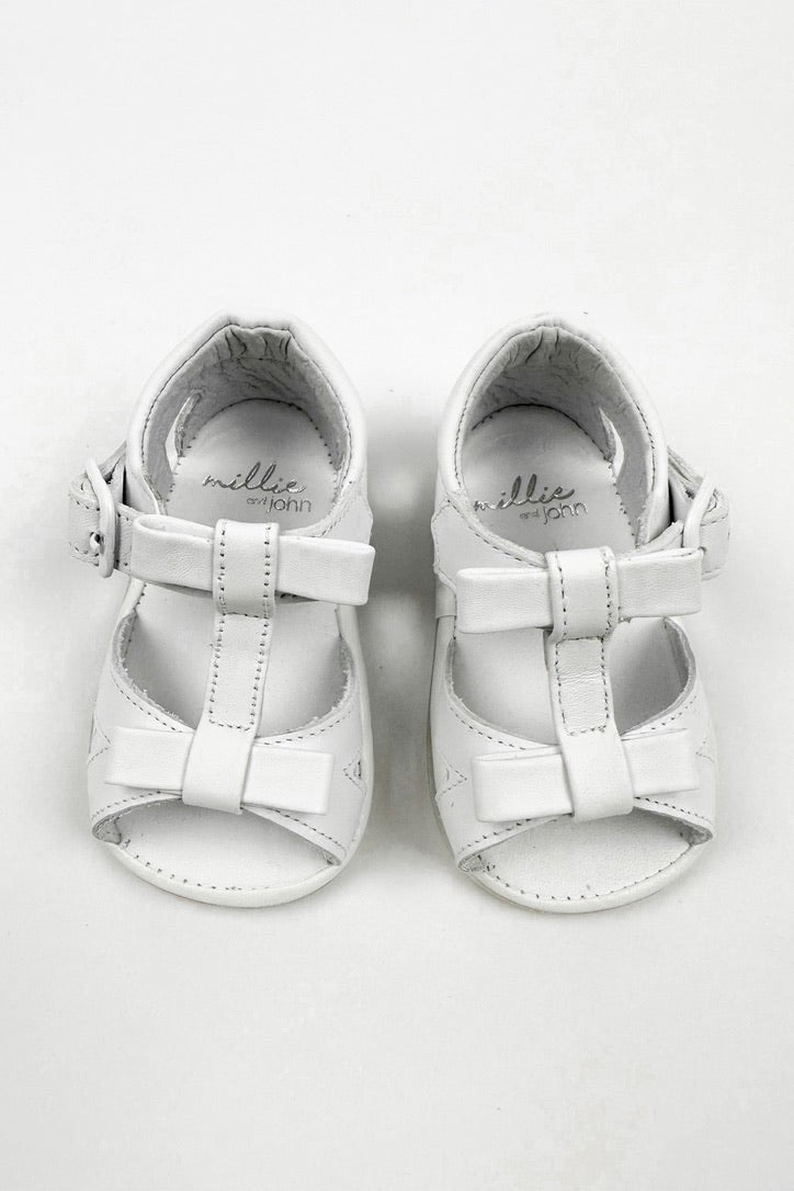 León Shoes X M&J "Gabriela" White Leather Sandals (UK 0 - 4) - Millie and John