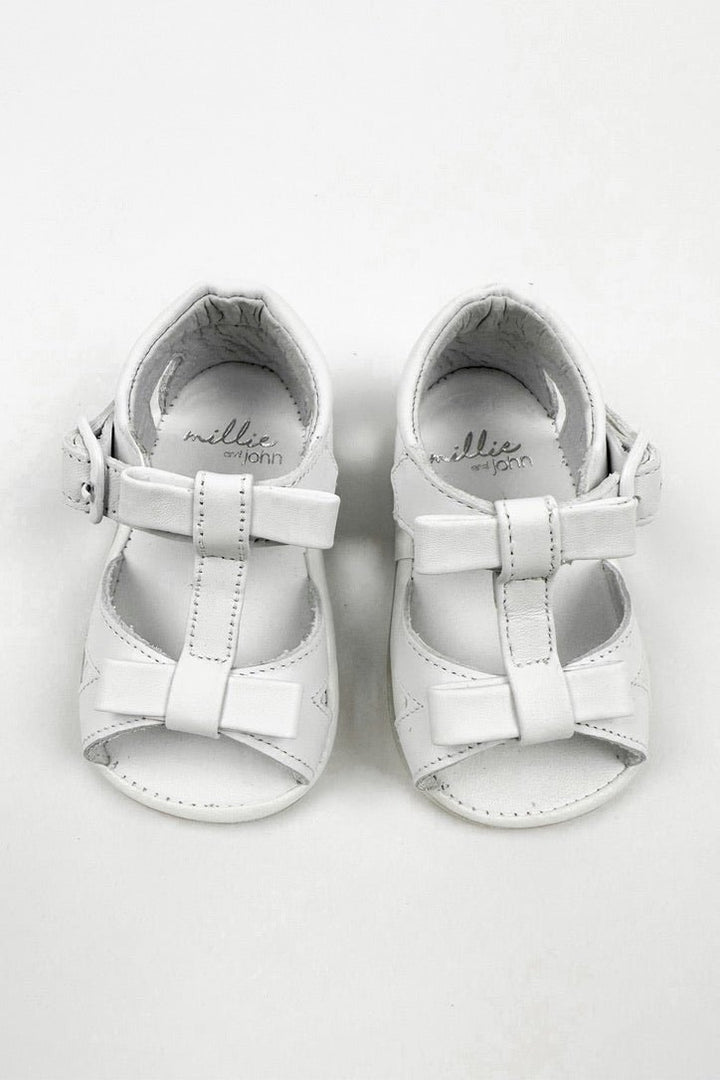 León Shoes X M&J "Gabriela" White Leather Sandals (UK 0 - 4) - Millie and John