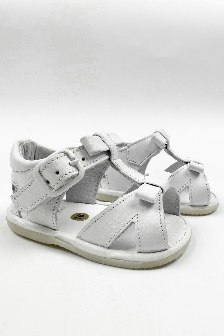 León Shoes X M&J "Gabriela" White Leather Sandals (UK 0 - 4) - Millie and John