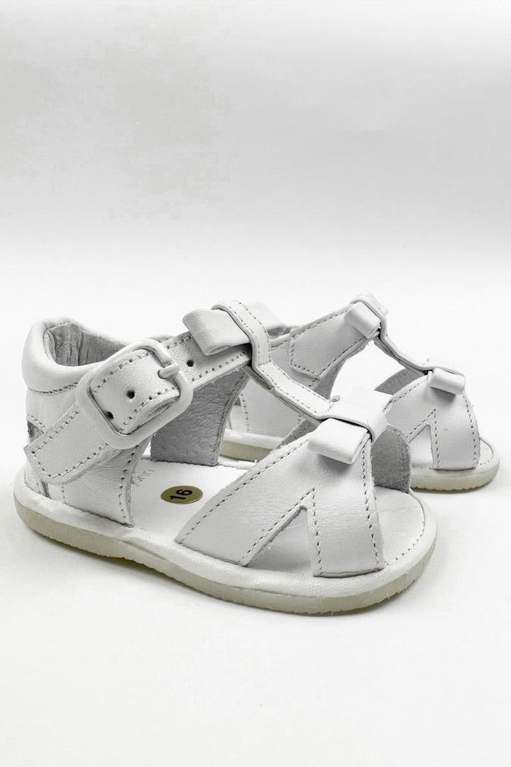 León Shoes X M&J "Gabriela" White Leather Sandals (UK 0 - 4) - Millie and John