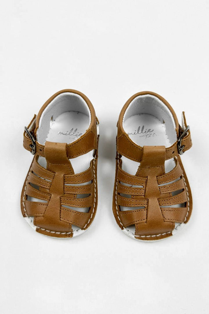 León Shoes X M&J "Luis" Brown Leather Sandals - Millie and John