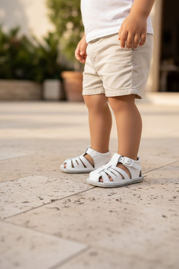 León Shoes X M&amp;J "Luis" White Leather Sandals - Millie and John