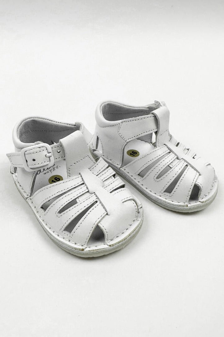 León Shoes X M&J "Luis" White Leather Sandals - Millie and John