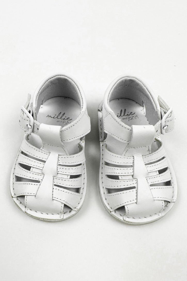 León Shoes X M&J "Luis" White Leather Sandals - Millie and John