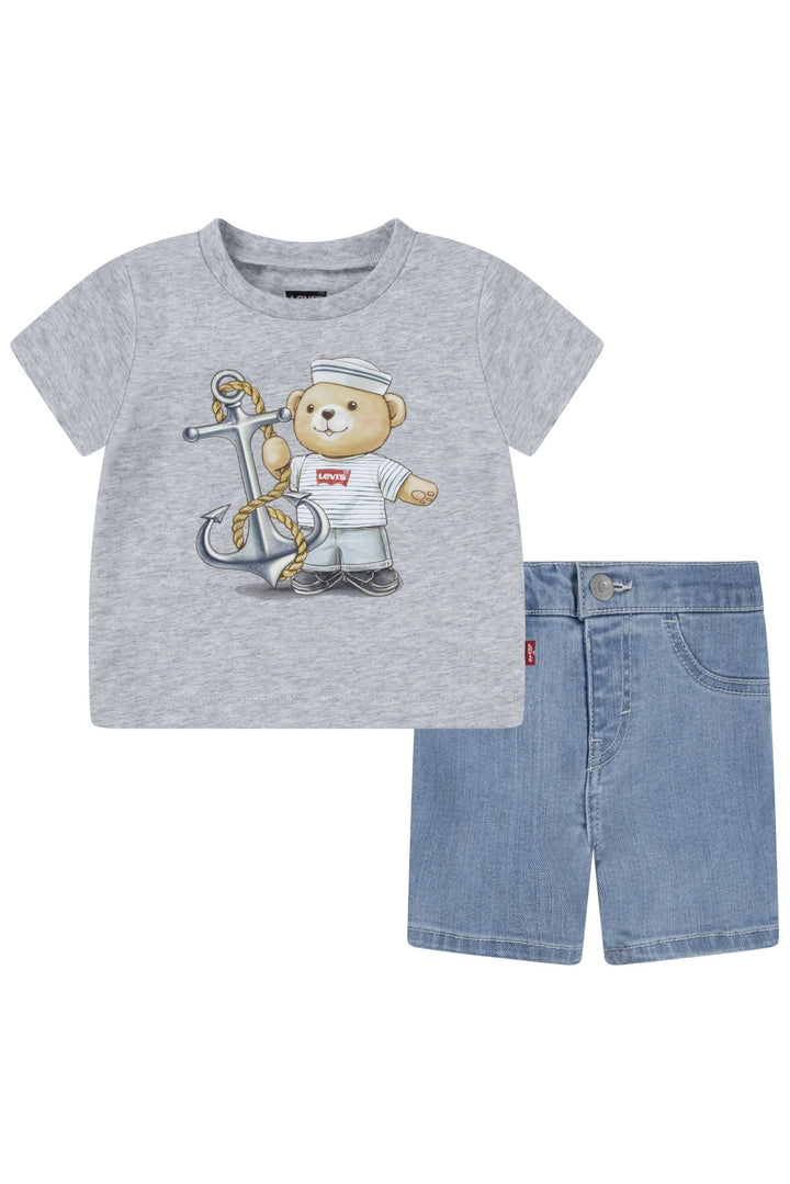 Levi's® Grey Sailor Bear T-Shirt & Denim Shorts - Millie and John