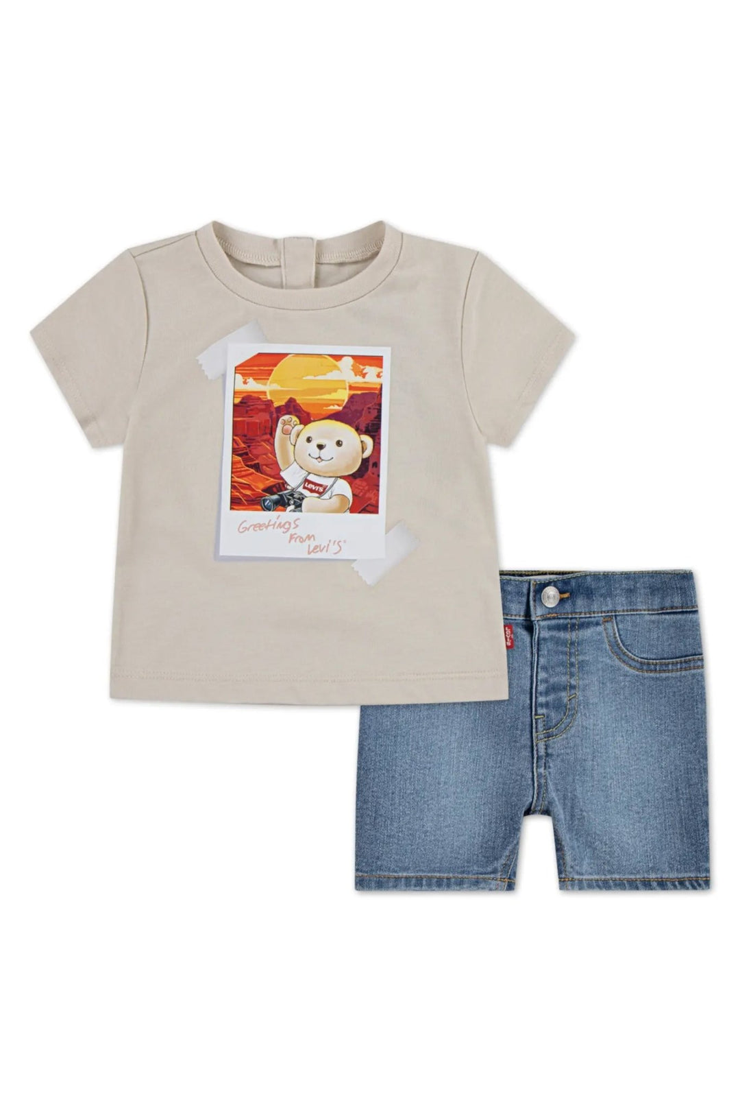 Levi's® Oatmeal Adventure Teddy Polaroid T-Shirt & Shorts - Millie and John