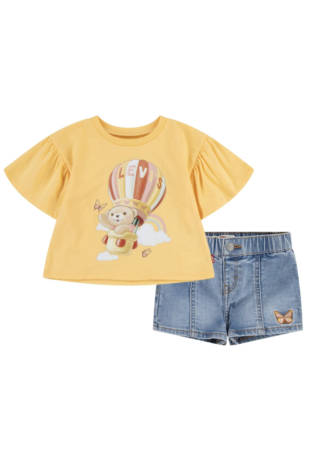 Levi's® Sunshine Yellow Bear T-Shirt & Denim Shorts - Millie and John