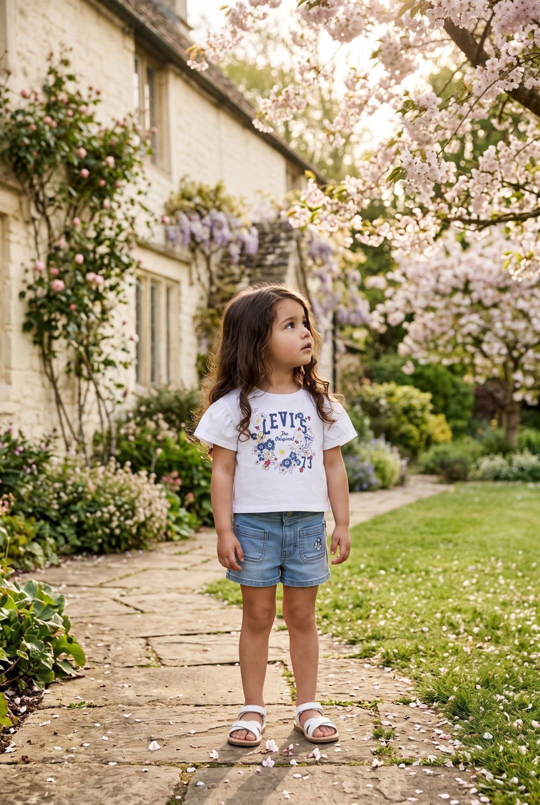 Levi's® White Floral T-Shirt & Denim Shorts - Millie and John