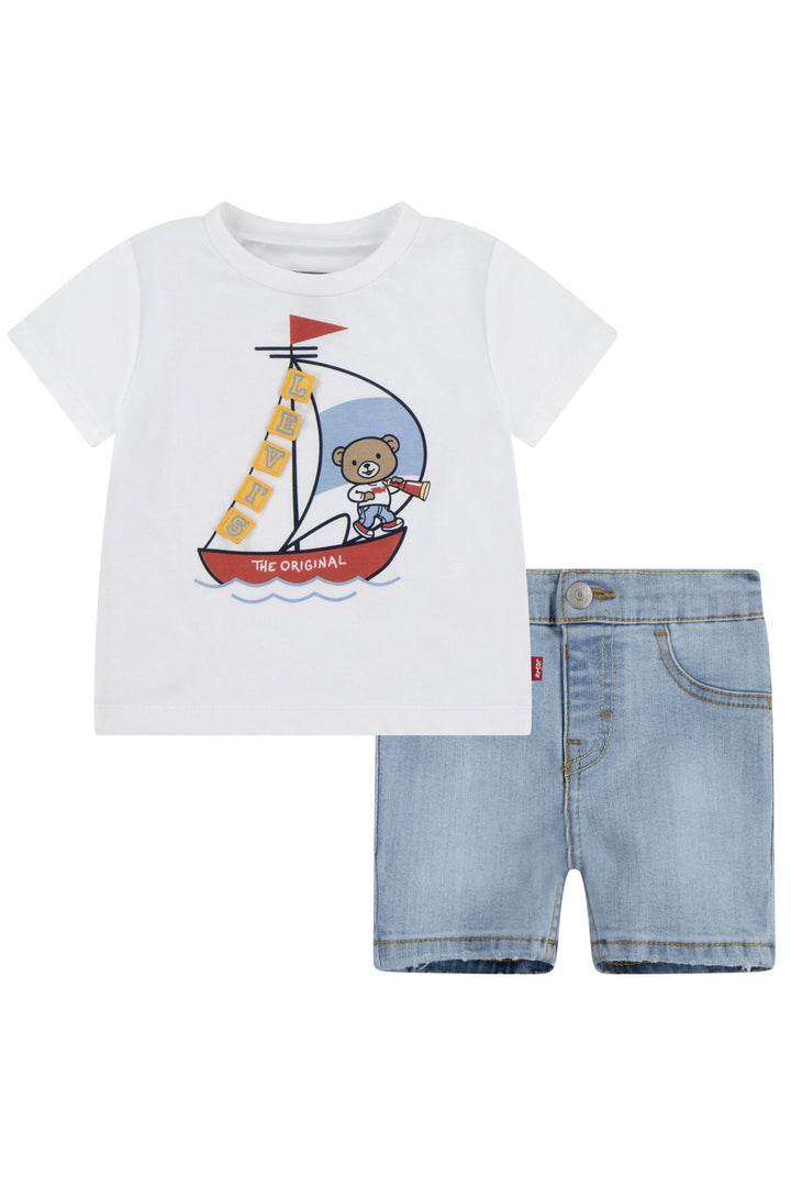 Levi's® White Sailor Bear T-Shirt & Denim Shorts - Millie and John