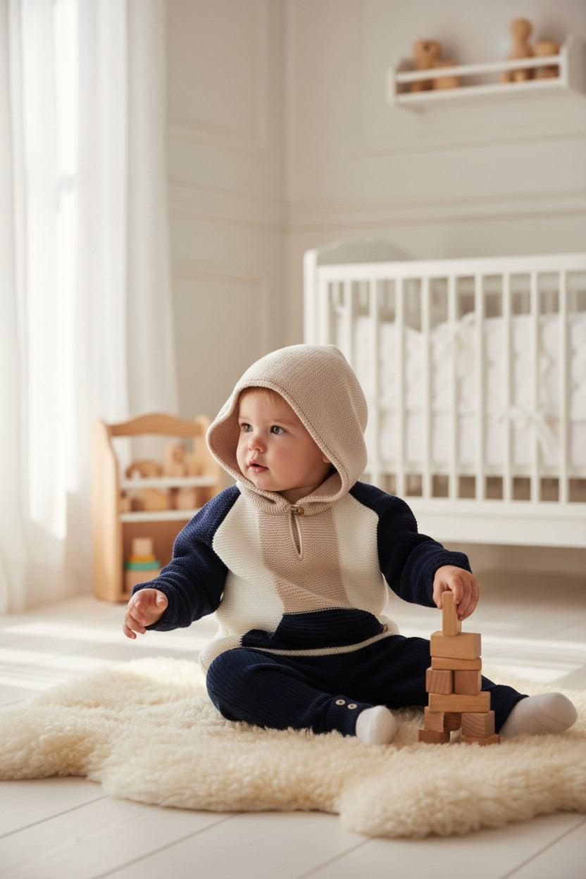 "Roman" Navy, Stone & Ivory Knit Hoodie & Leggings