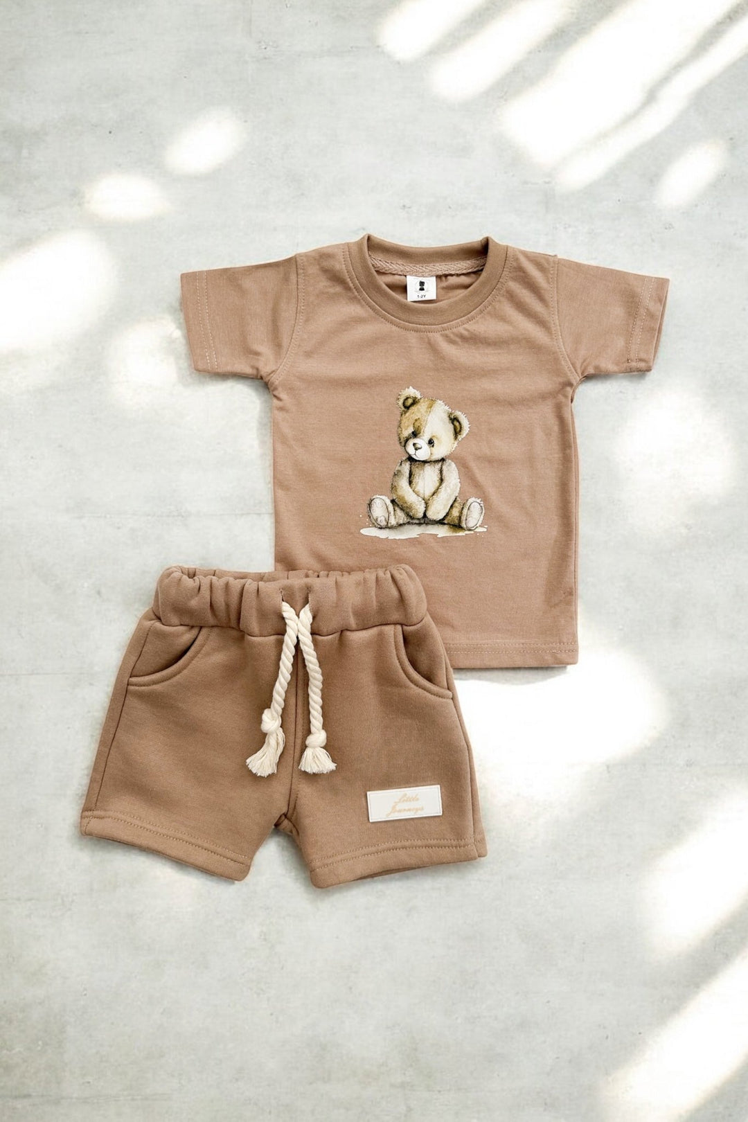 Little Journeys "Arlo" Caramel Brown Teddy T-Shirt & Shorts - Millie and John