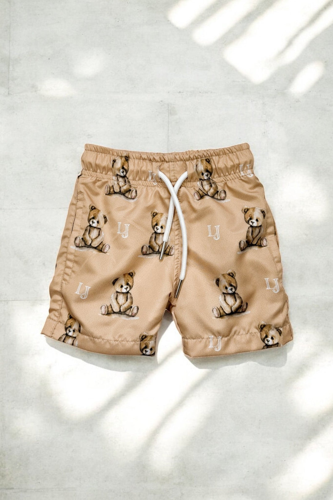 Little Journeys "Milo" Caramel Brown Teddy Print Shorts - Millie and John