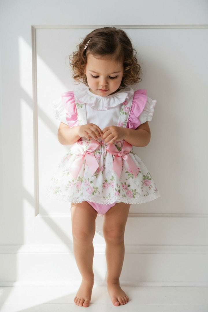 Little Nosh "Florence" Blouse &amp; Dusky Pink Floral Bloomer Skirt - Millie and John