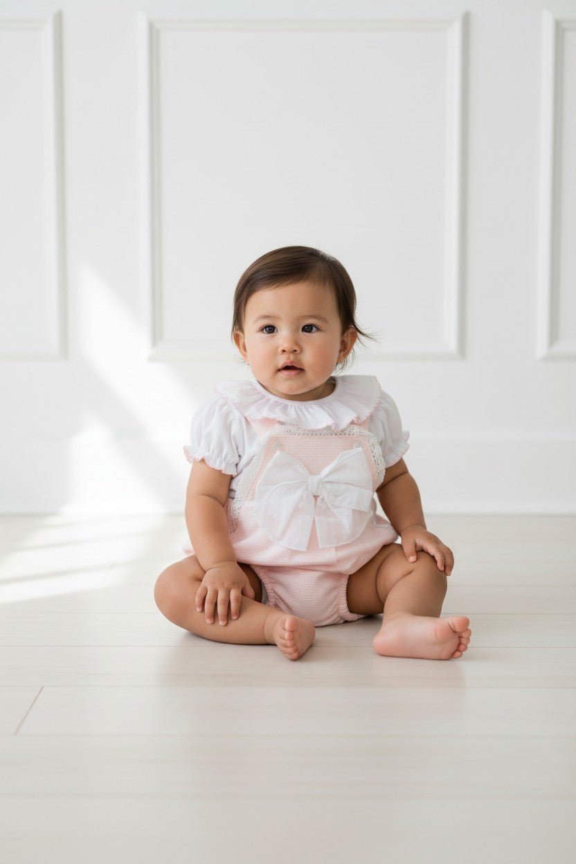 Little Nosh "Maisie" Pink Dungaree Romper Set - Millie and John