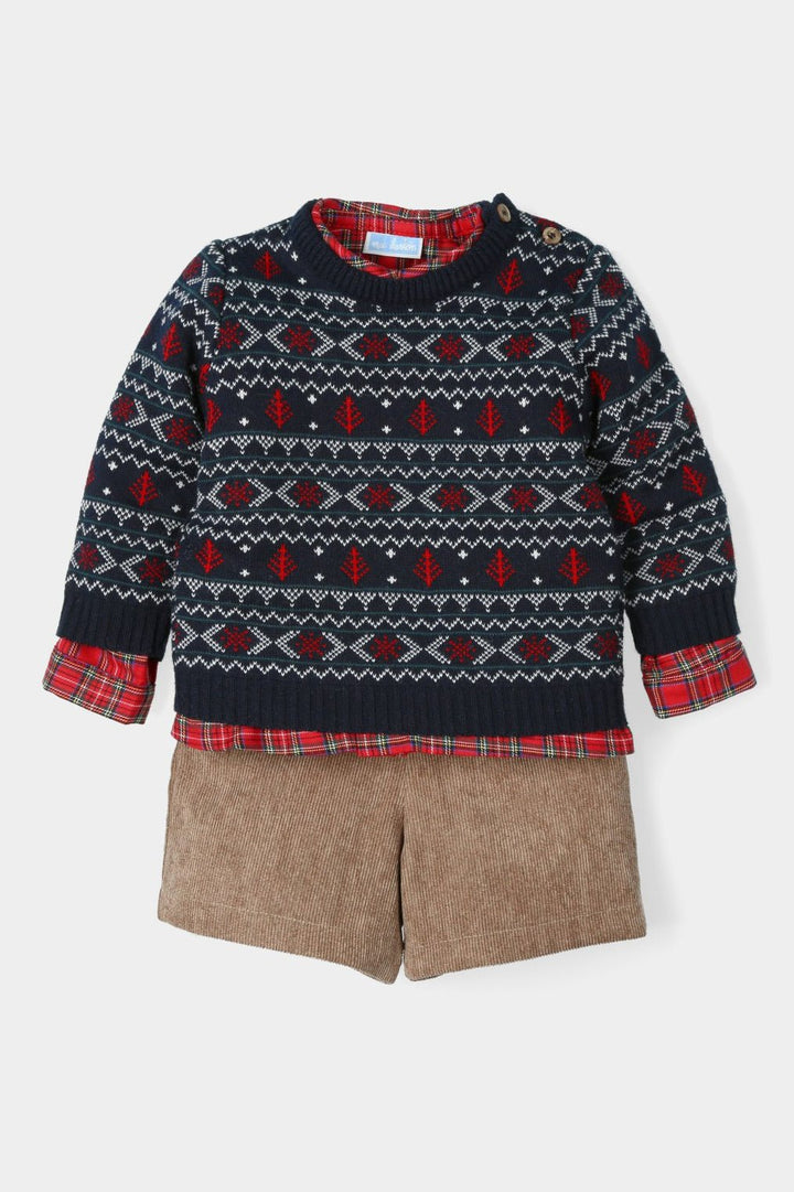 Mac Ilusión "Archie" Navy Knitted Tartan Outfit Set - Millie and John