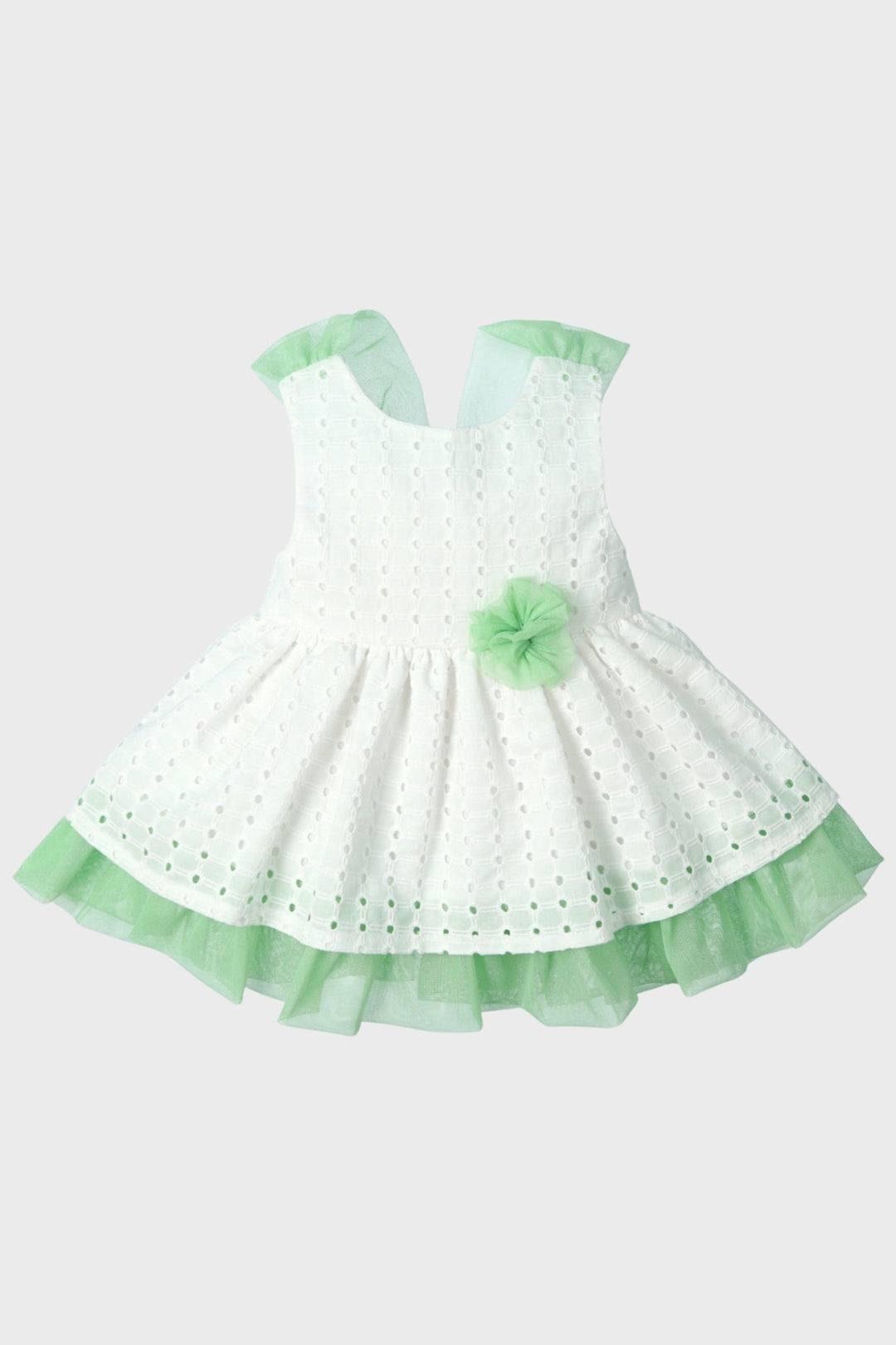 Mac Ilusión "Camilla" White Broderie Anglaise Pear Green Tulle Dress - Millie and John