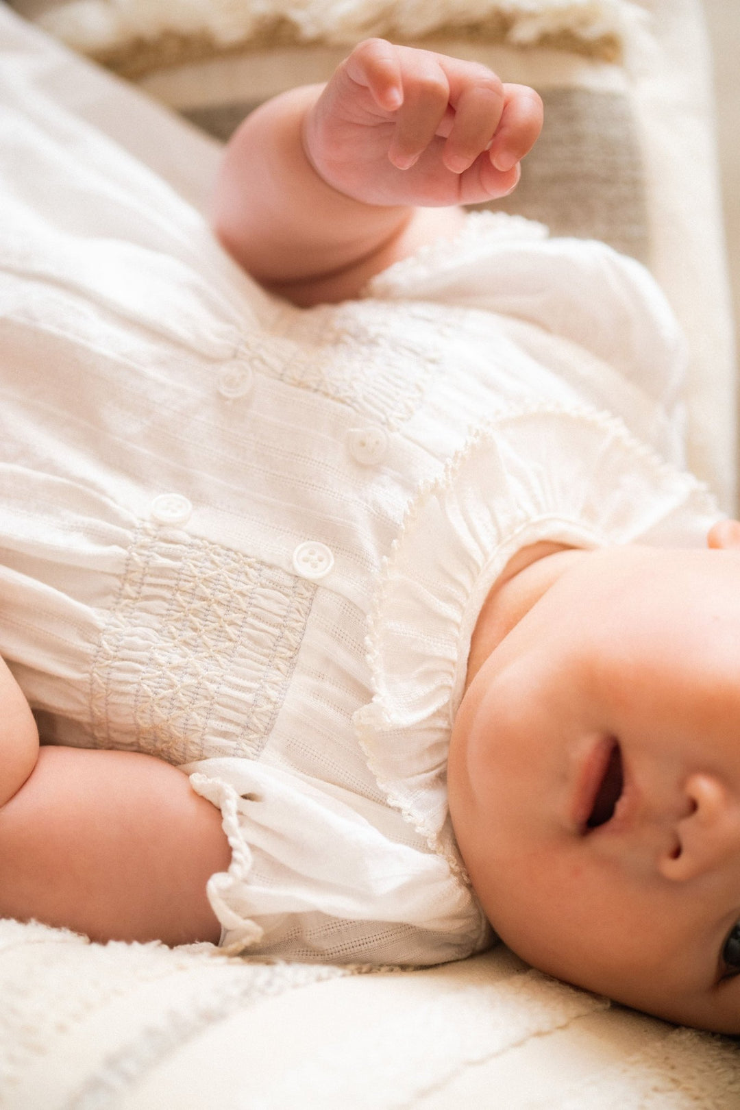 Mac Ilusión "Cassidy" Ivory Smocked Romper - Millie and John