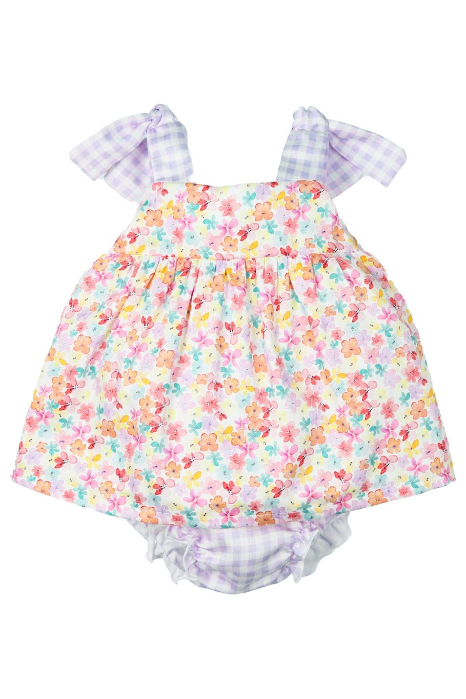 Mac Ilusión "Cindy" Lilac, Lemon & Coral Floral Dress & Bloomers - Millie and John