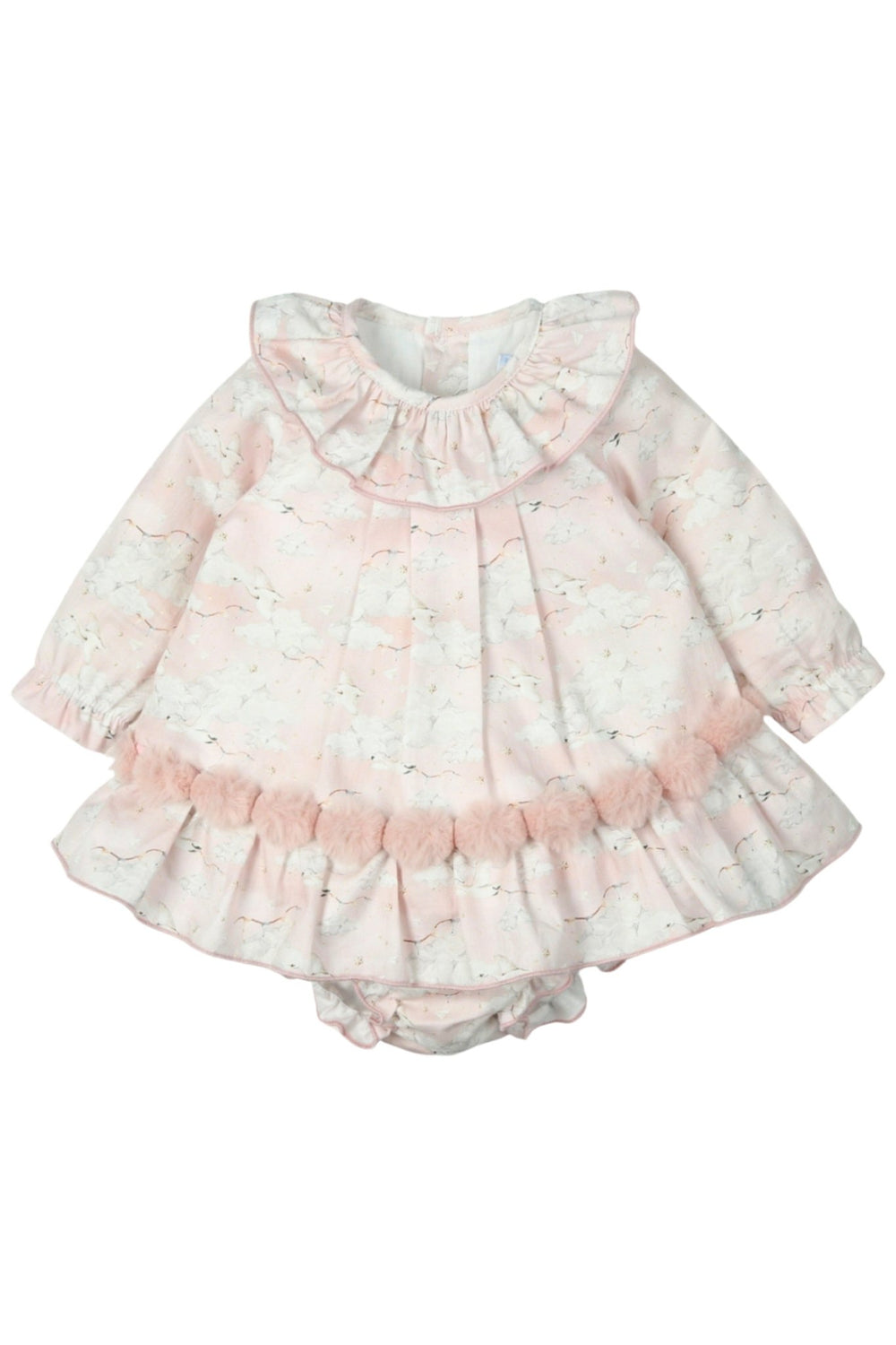 Mac Ilusión "Elspeth" Pale Pink Swan Print Dress & Bloomers - Millie and John