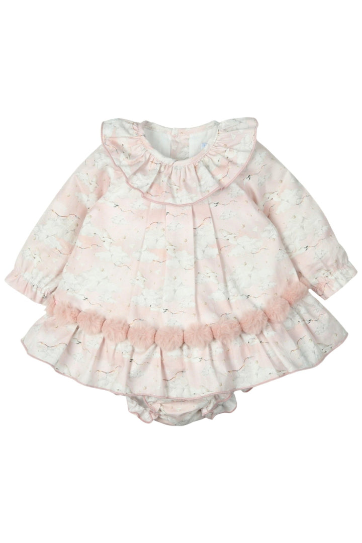 Mac Ilusión "Elspeth" Pale Pink Swan Print Dress & Bloomers - Millie and John