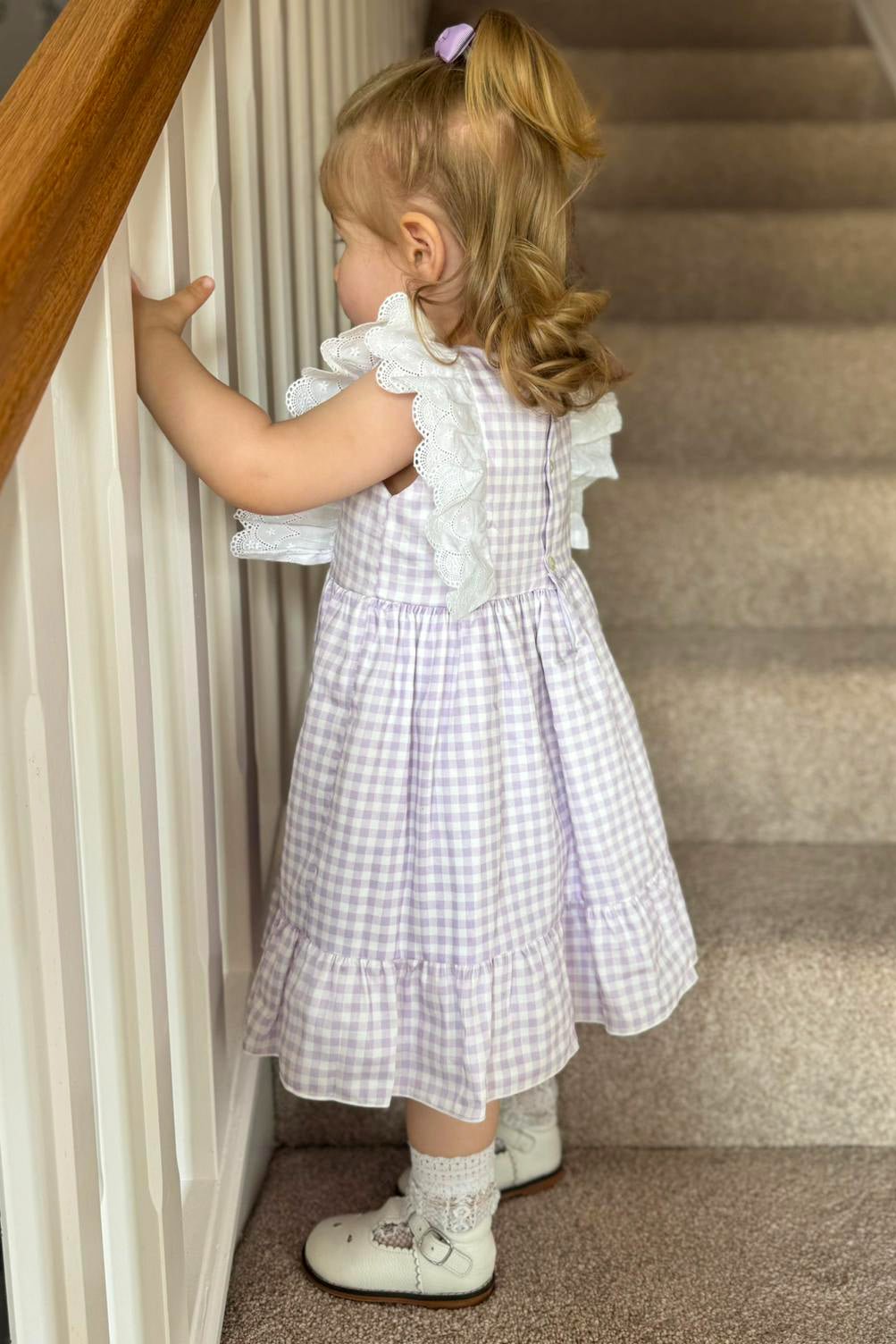 Mac Ilusión "Ingrid" Lilac Gingham Dress - Millie and John