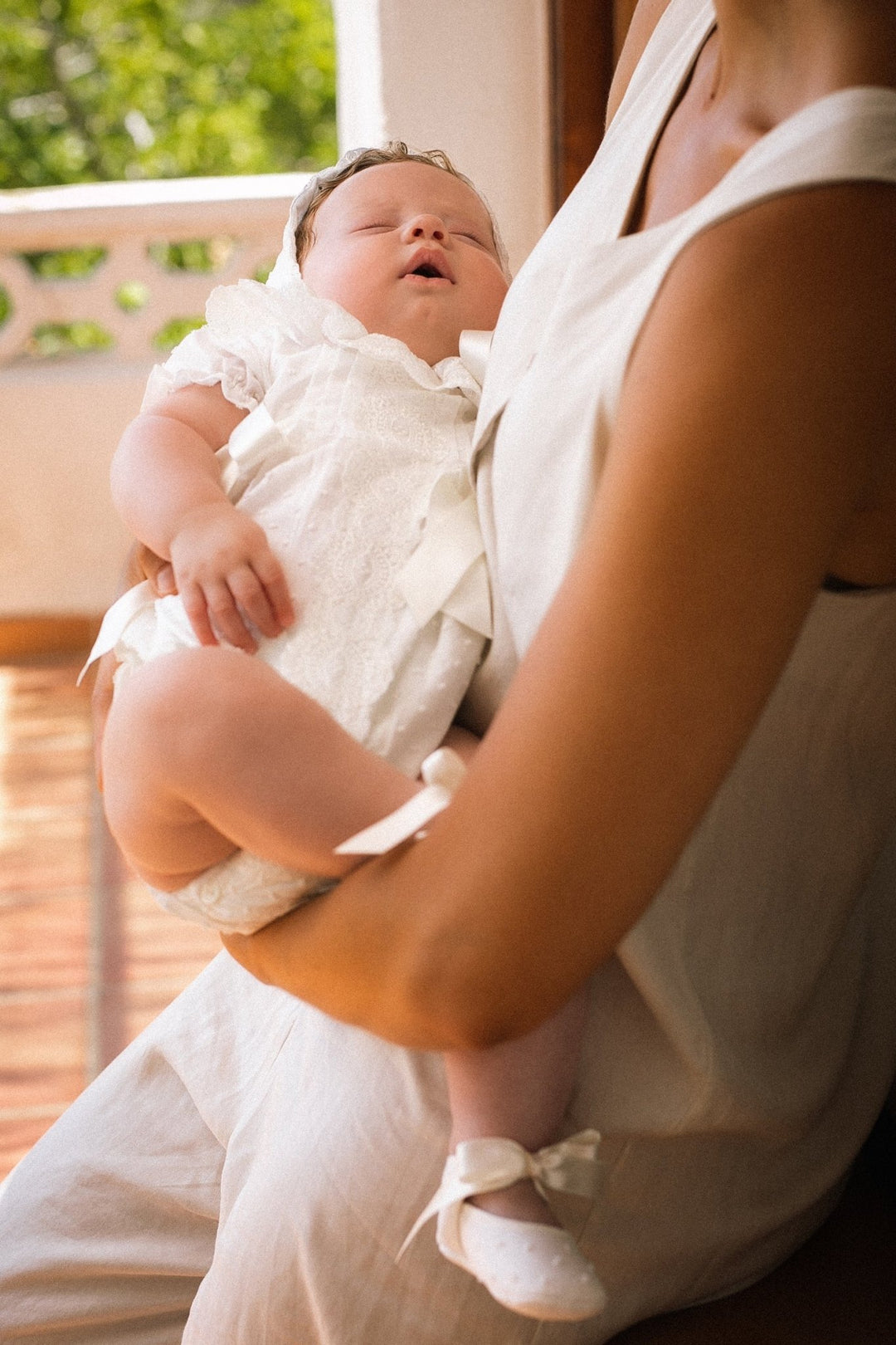 Mac Ilusión "Jolie" Ivory Plumeti Dot Lace Romper - Millie and John