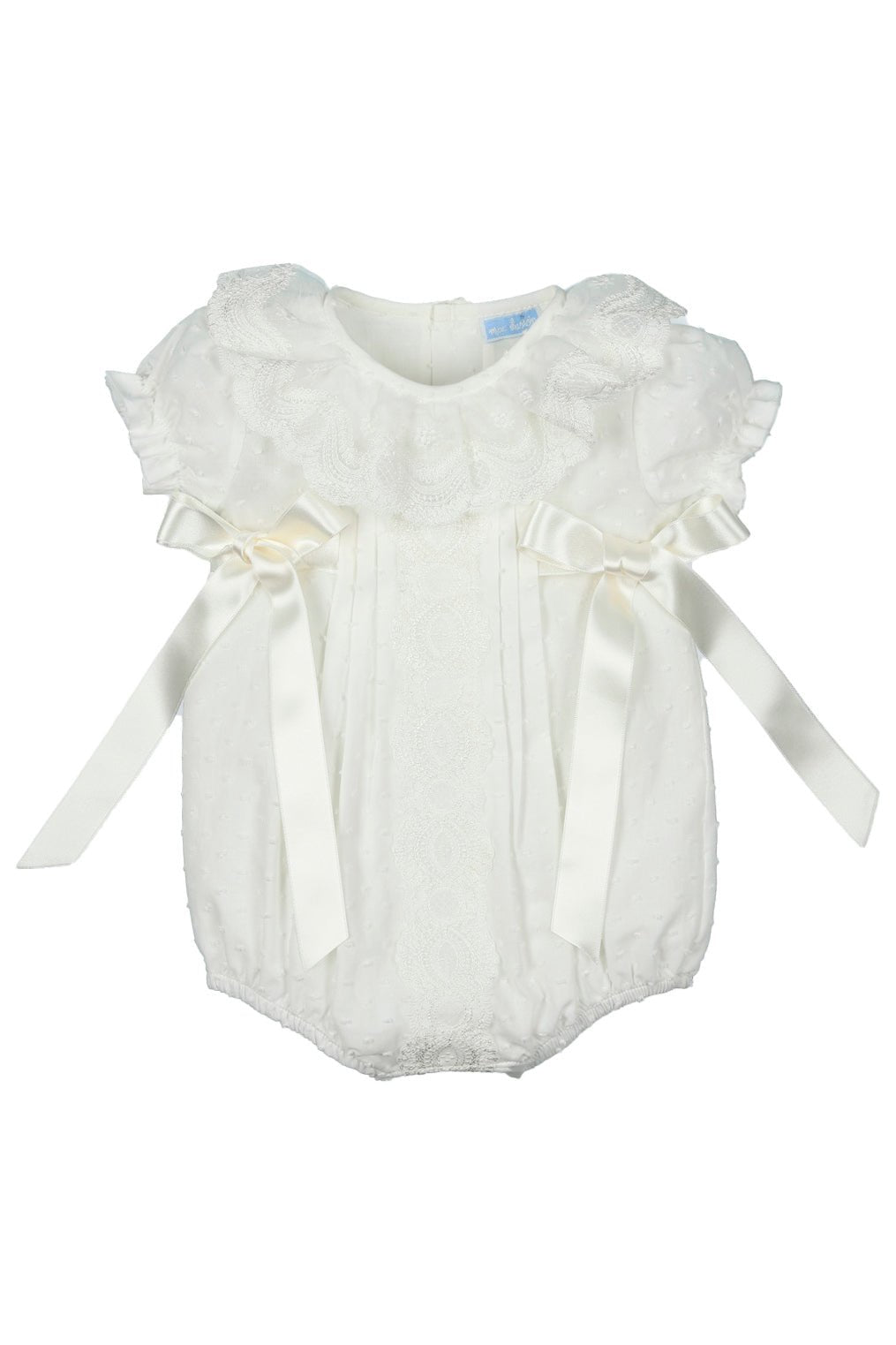 Mac Ilusión "Jolie" Ivory Plumeti Dot Lace Romper - Millie and John