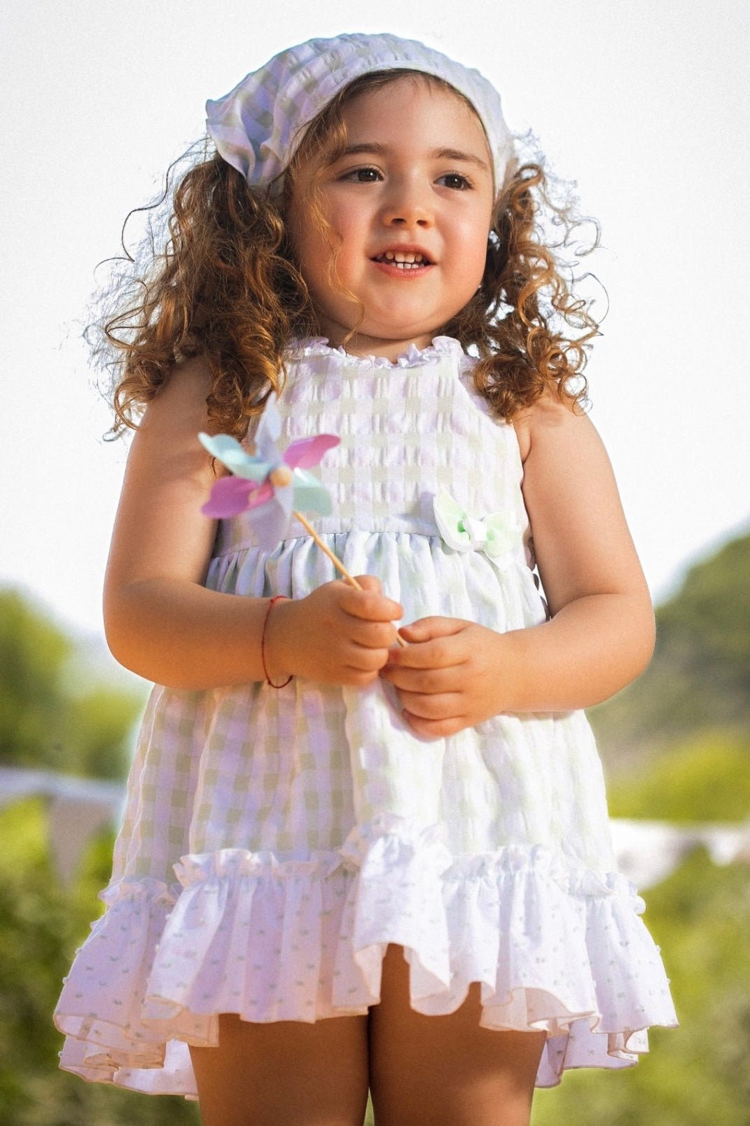 Mac Ilusión "Joselyn" Pale Green Gingham Dress - Millie and John