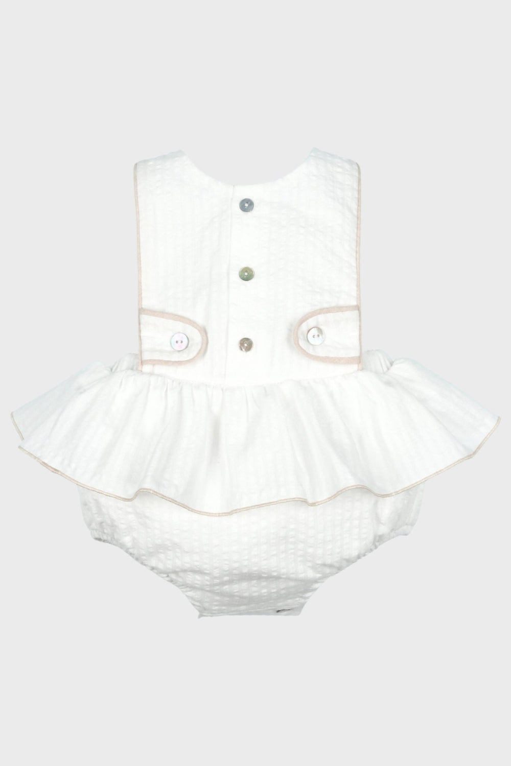 Mac Ilusión "Keira" White Seersucker Striped Shortie - Millie and John