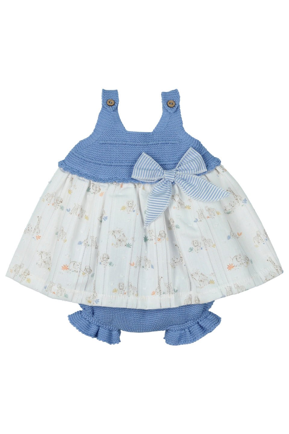 Mac Ilusión "Libby" Dusky Blue Half Knit Safari Dress & Bloomers - Millie and John