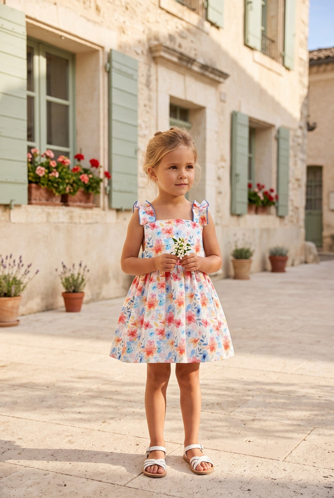 Mac Ilusión "Lucia" Dusky Blue & Red Floral Dress - Millie and John