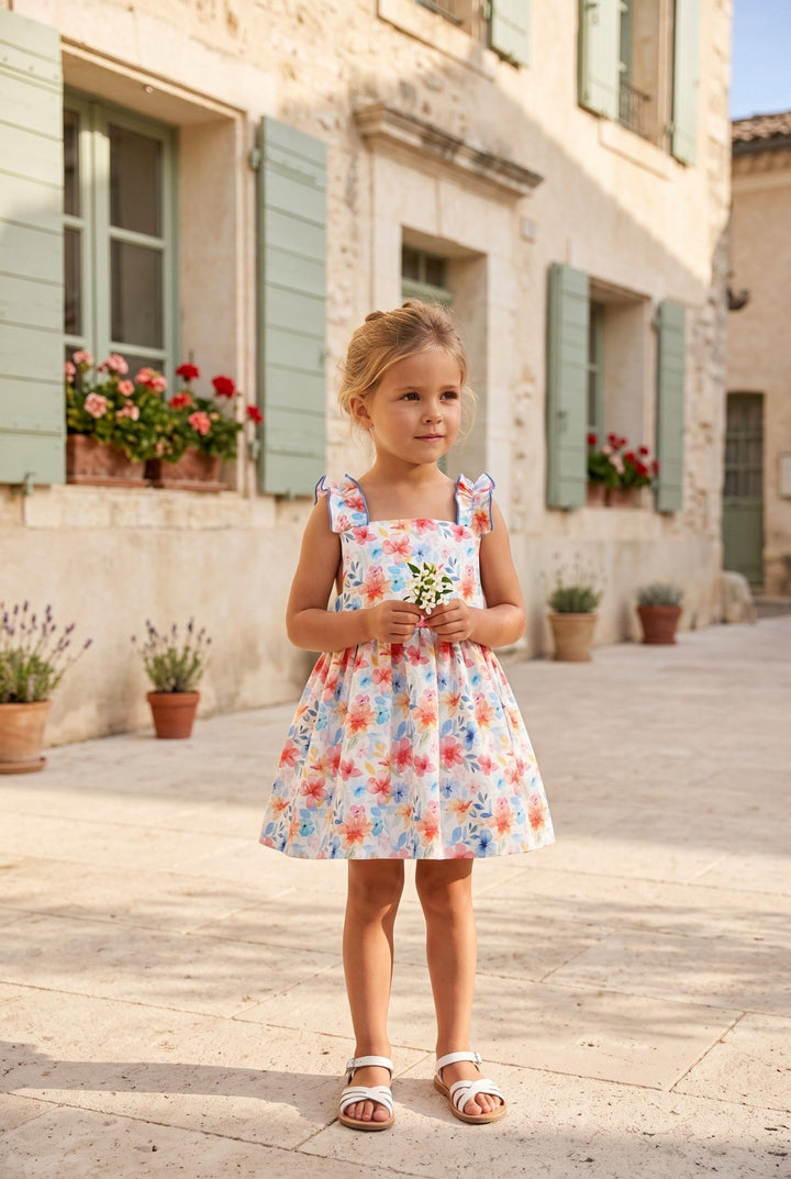 Mac Ilusión "Lucia" Dusky Blue &amp; Red Floral Dress - Millie and John