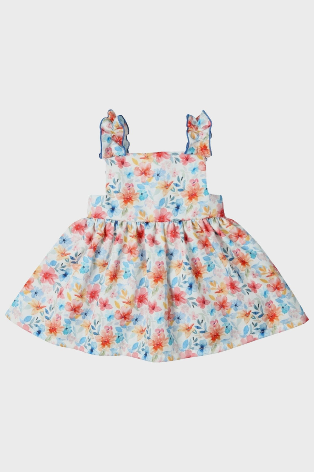 Mac Ilusión "Lucia" Dusky Blue & Red Floral Dress - Millie and John